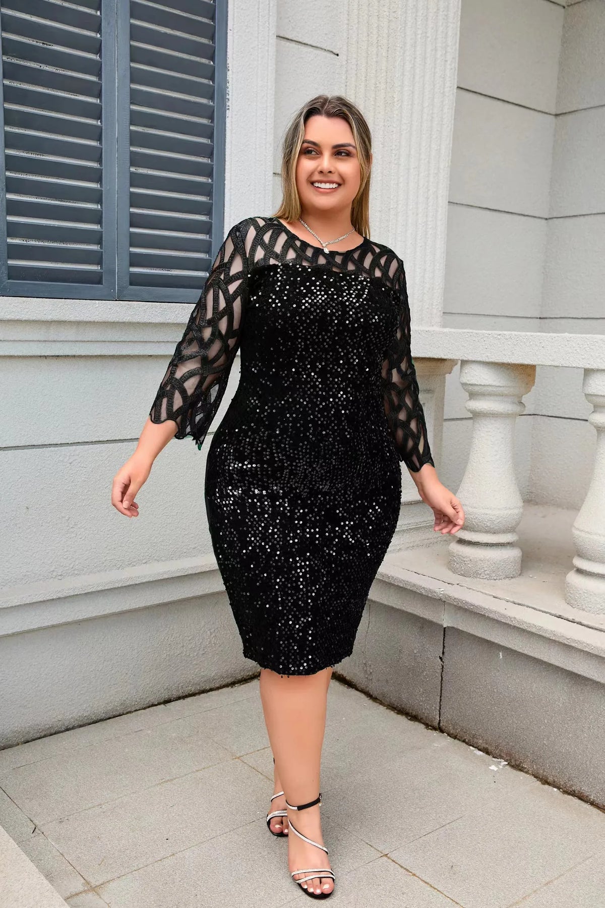Sienna | Sequin Mesh Bodycon Midi Dress