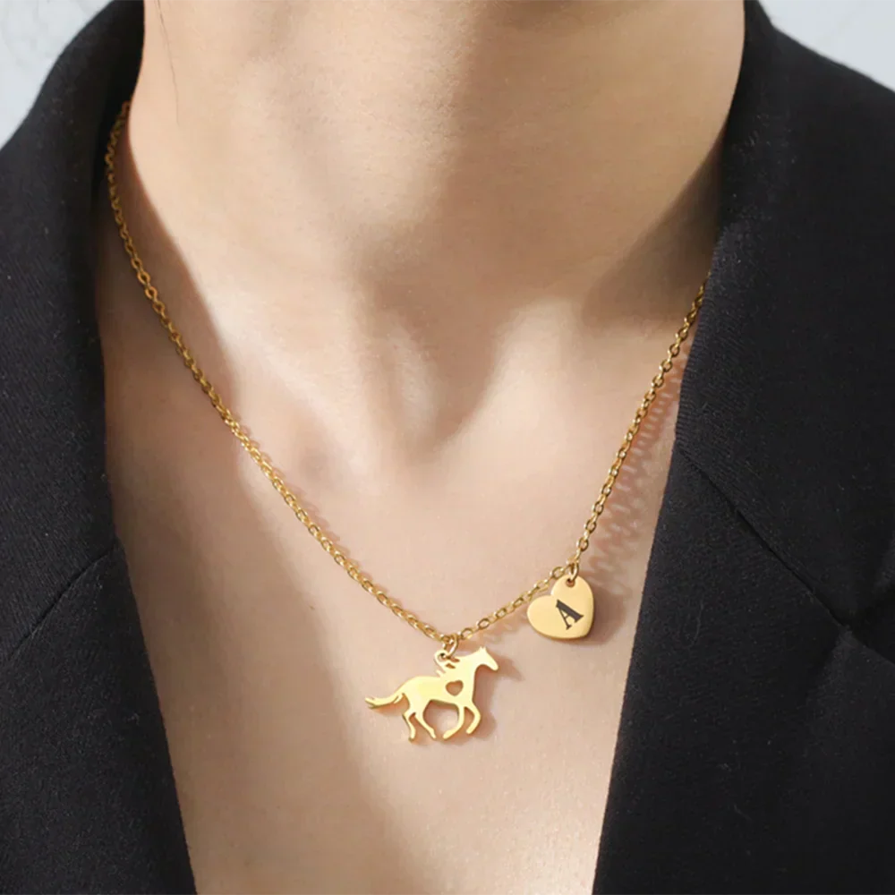Stainless Steel Initial & Horse Necklace