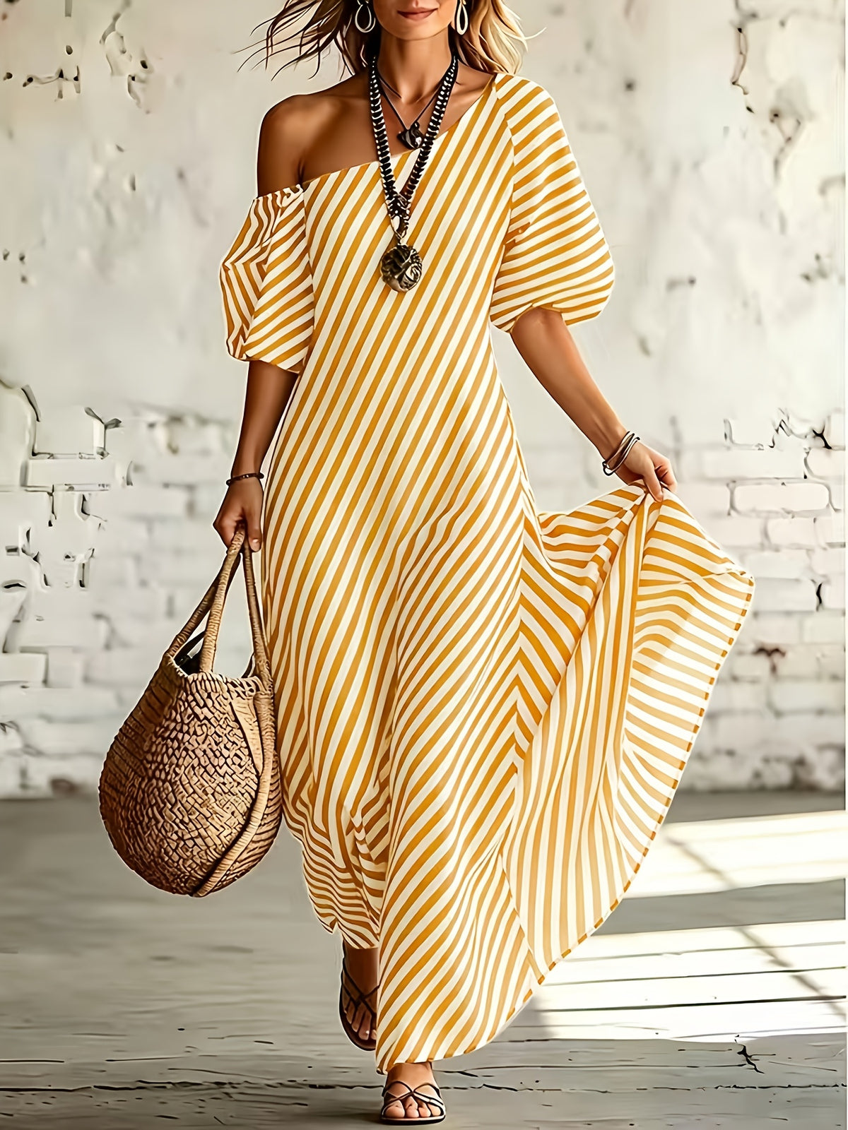 Delphine | Asymmetric Striped Maxi Dress