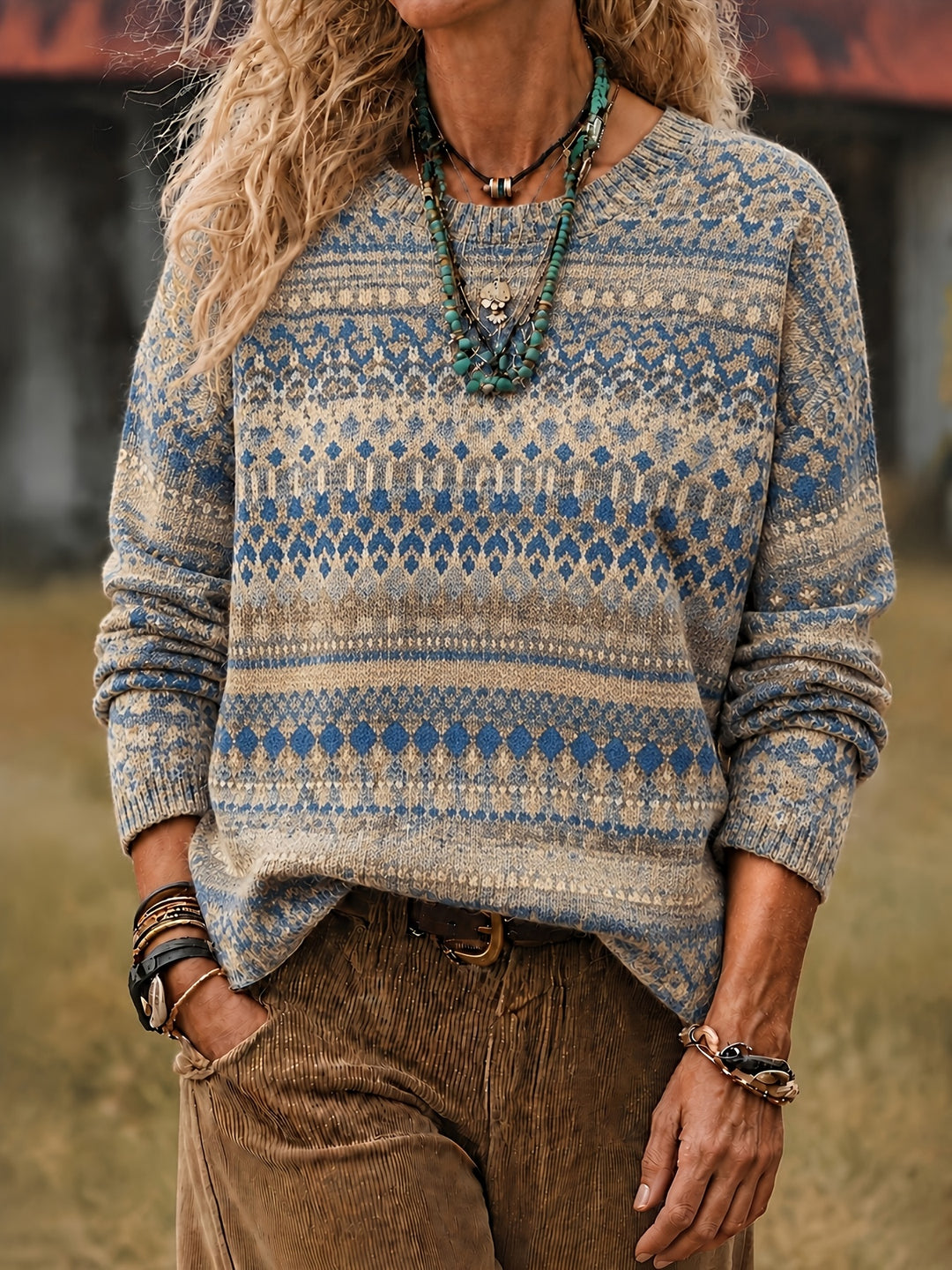 Ivy | All-Over Print Crew Neck Sweater