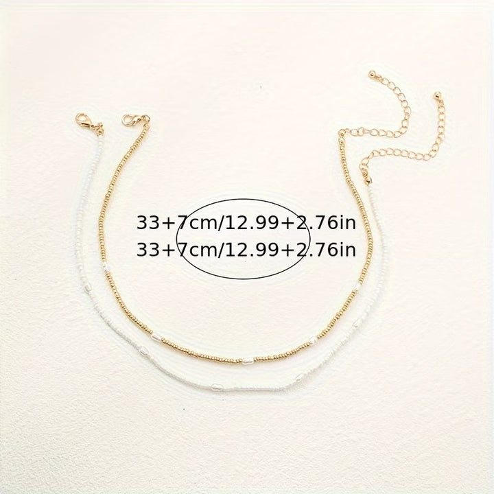Layered Gold & Pearl Beaded Necklace Set