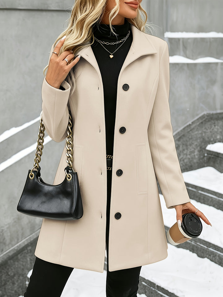 Elena | Tailored Tweed Overcoat with Stand Collar