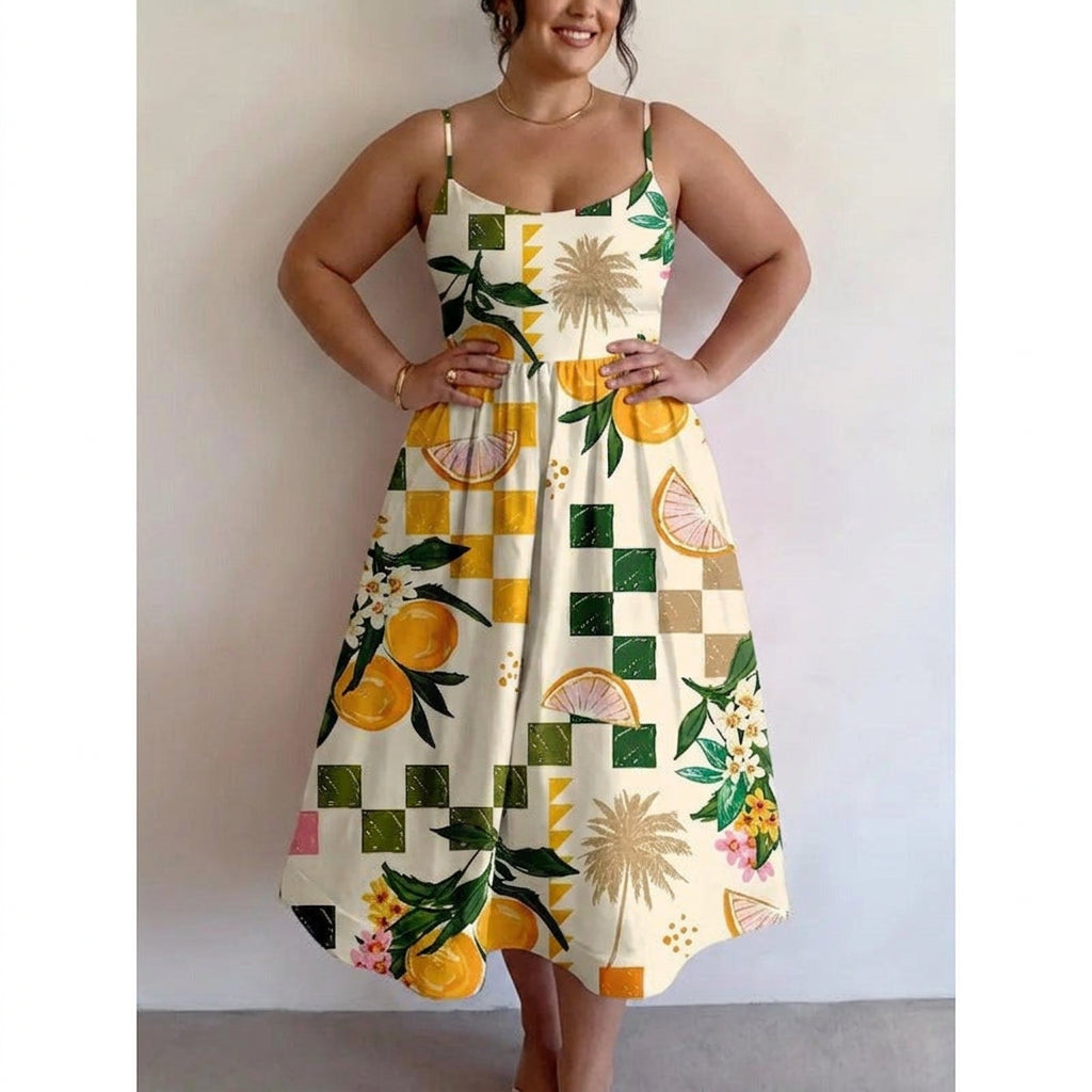 Liorabelle Citrus Palm Midi Dress
