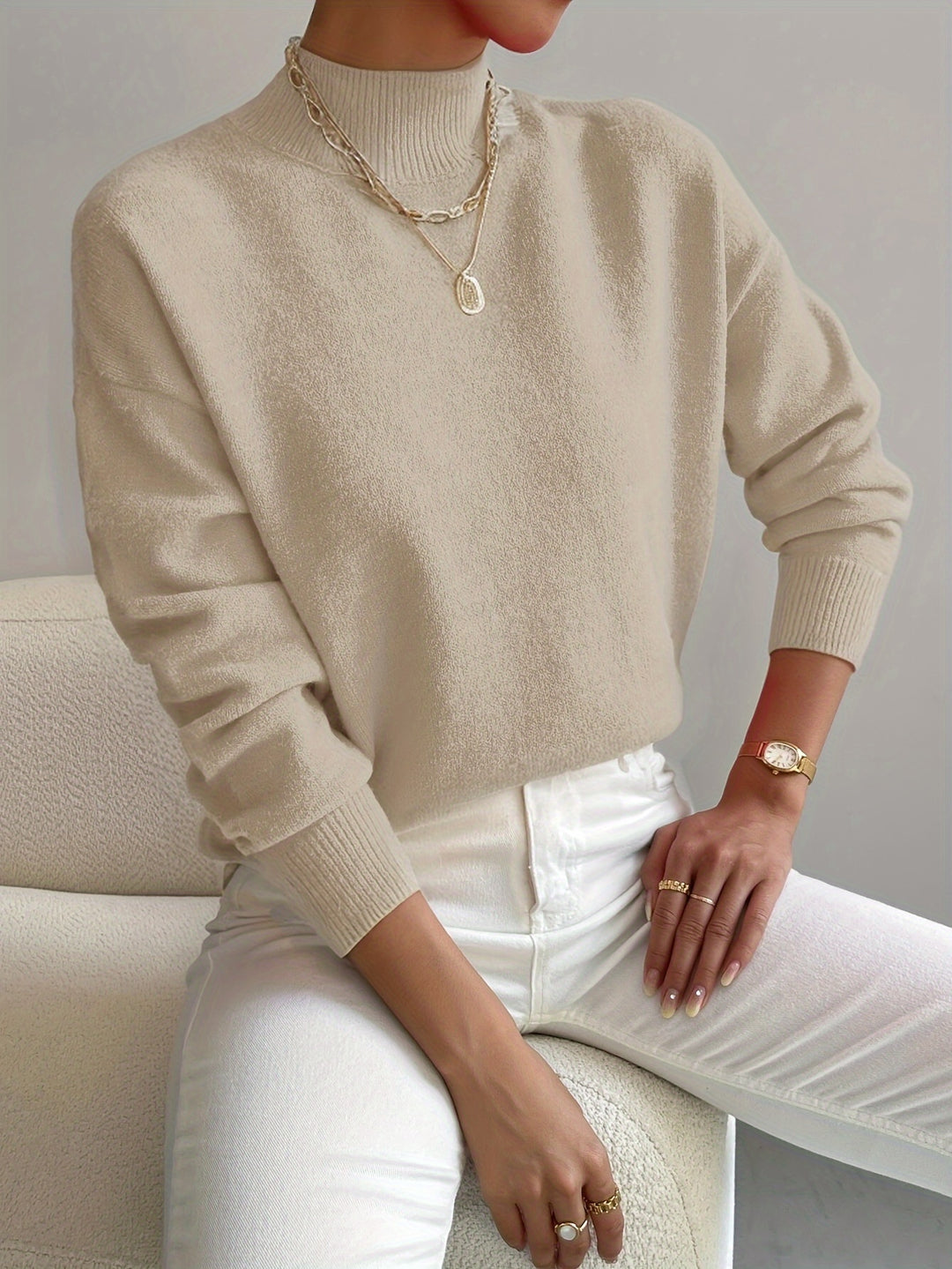 Rosalie | Mock Neck Drop-Shoulder Pullover