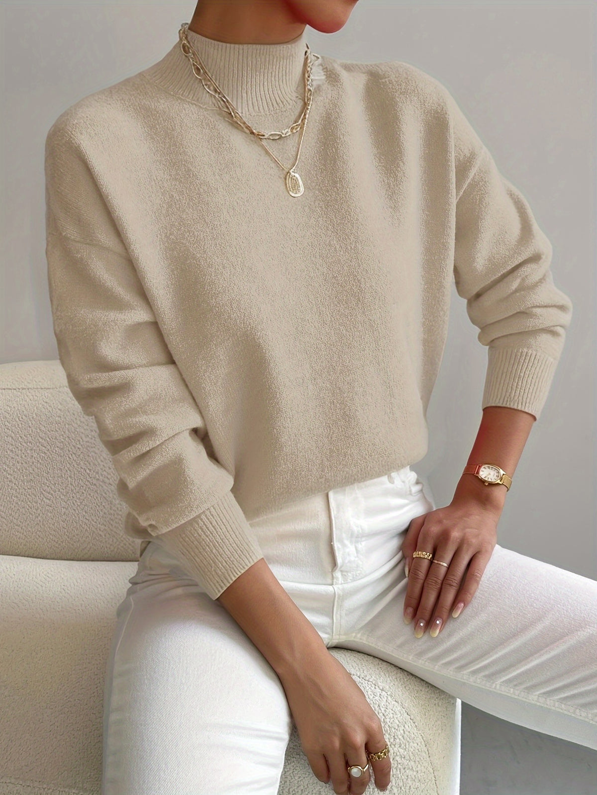 Rosalie | Mock Neck Drop-Shoulder Pullover