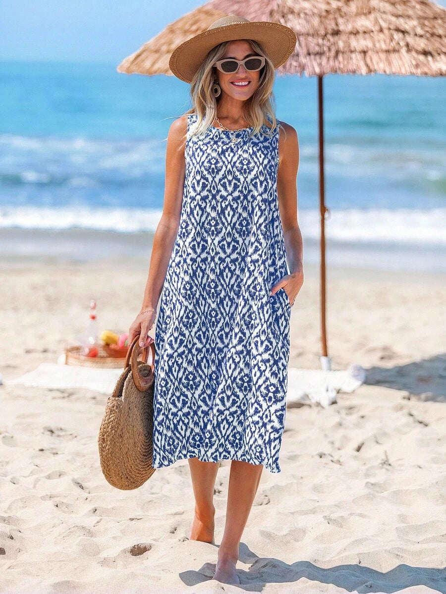 Sylvia | Printed Sleeveless Holiday Dress