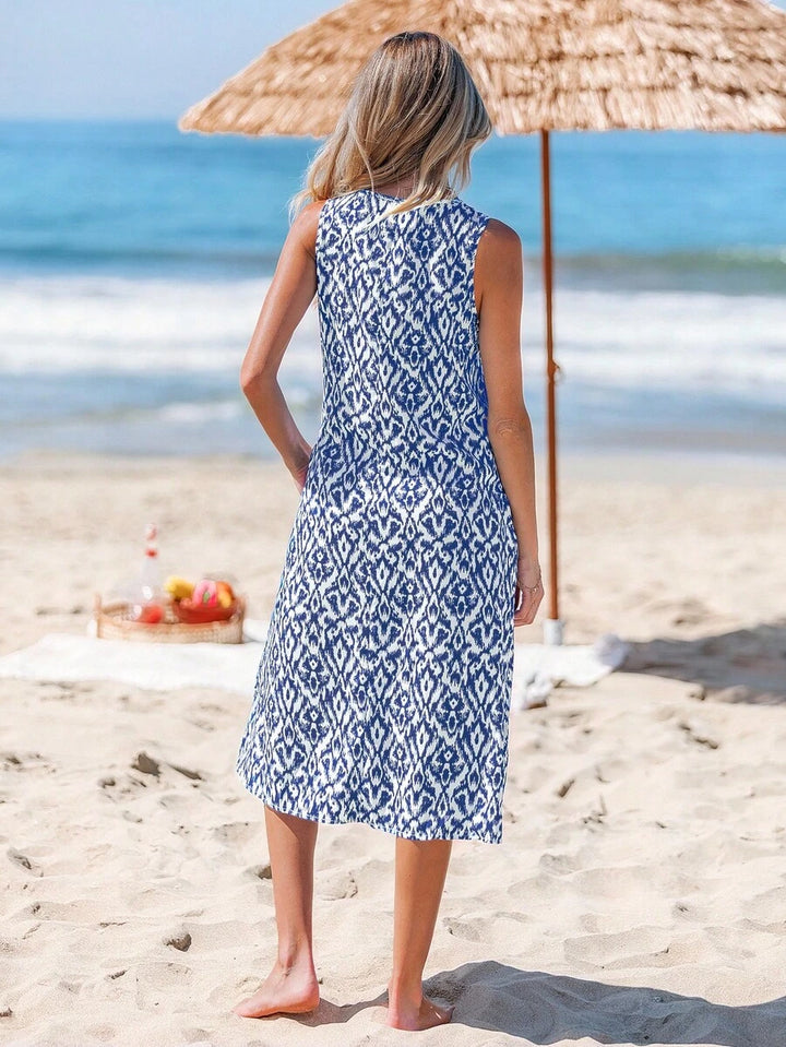 Sylvia | Printed Sleeveless Holiday Dress