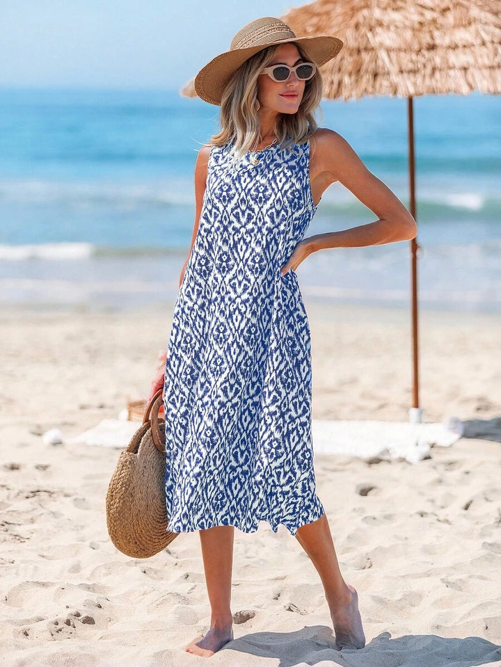 Sylvia | Printed Sleeveless Holiday Dress