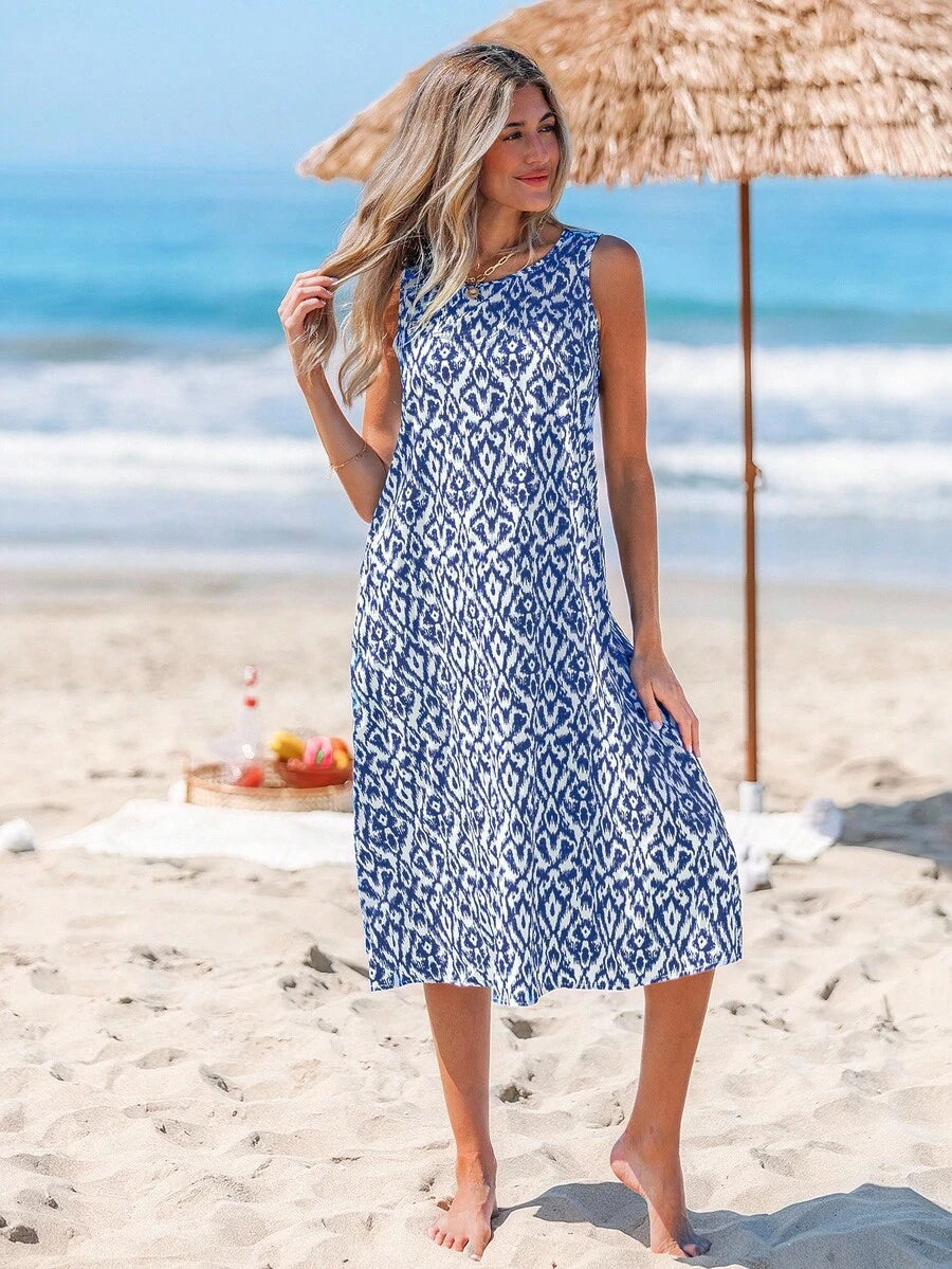 Sylvia | Printed Sleeveless Holiday Dress
