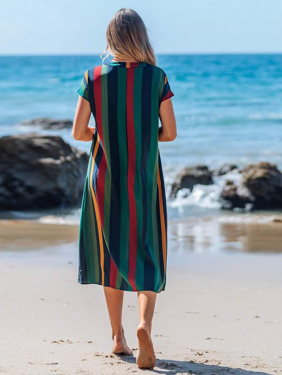 Lune | Floral Stripe V-Neck Summer Dress