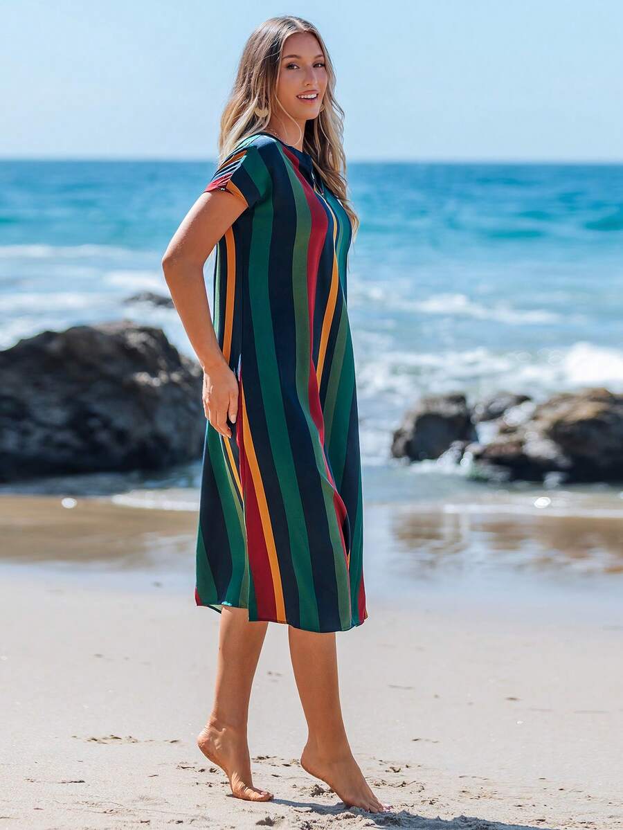 Lune | Floral Stripe V-Neck Summer Dress