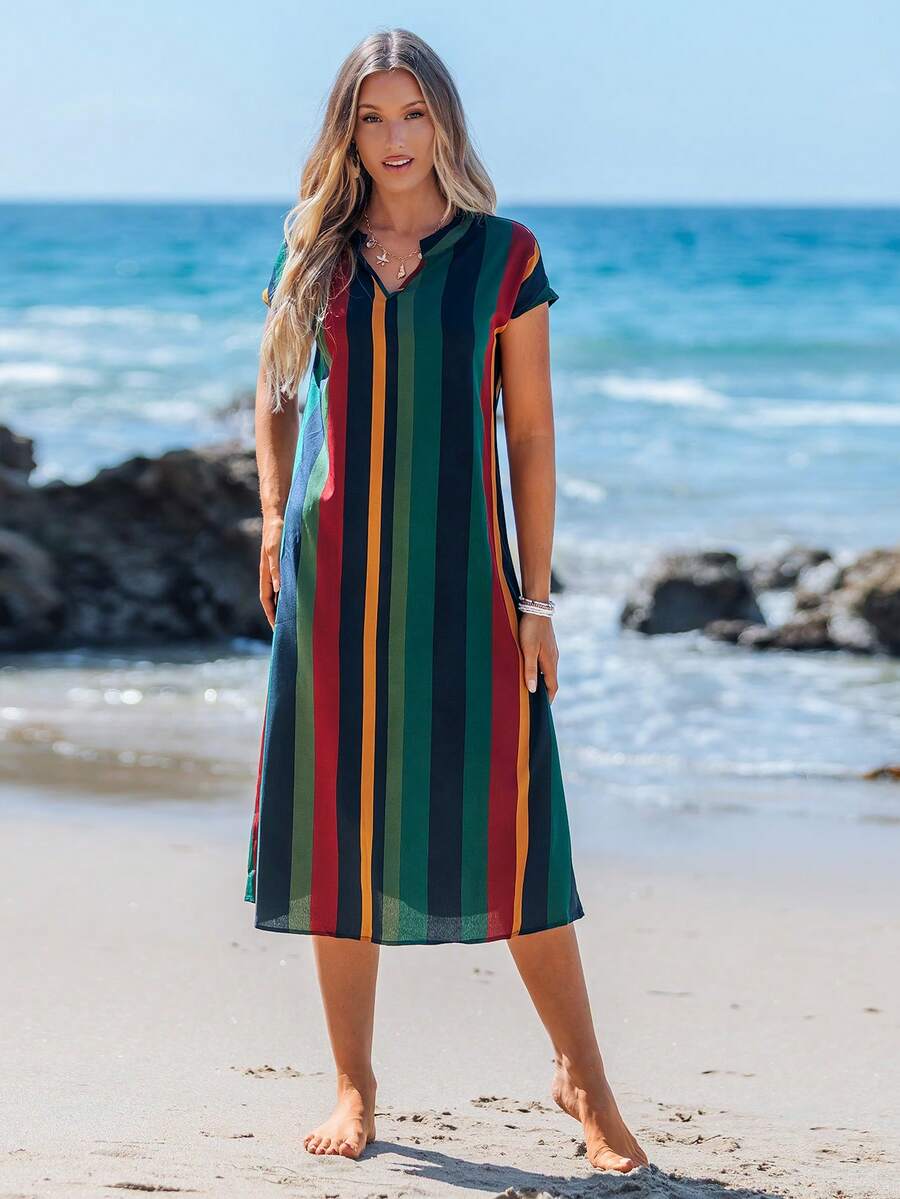 Lune | Floral Stripe V-Neck Summer Dress