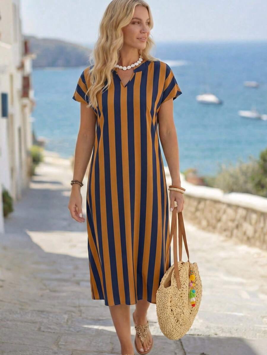 Lune | Floral Stripe V-Neck Summer Dress