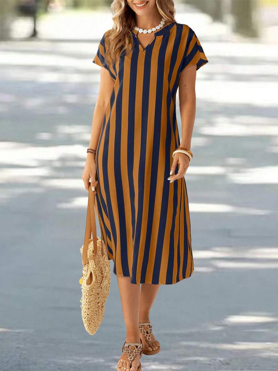 Lune | Floral Stripe V-Neck Summer Dress