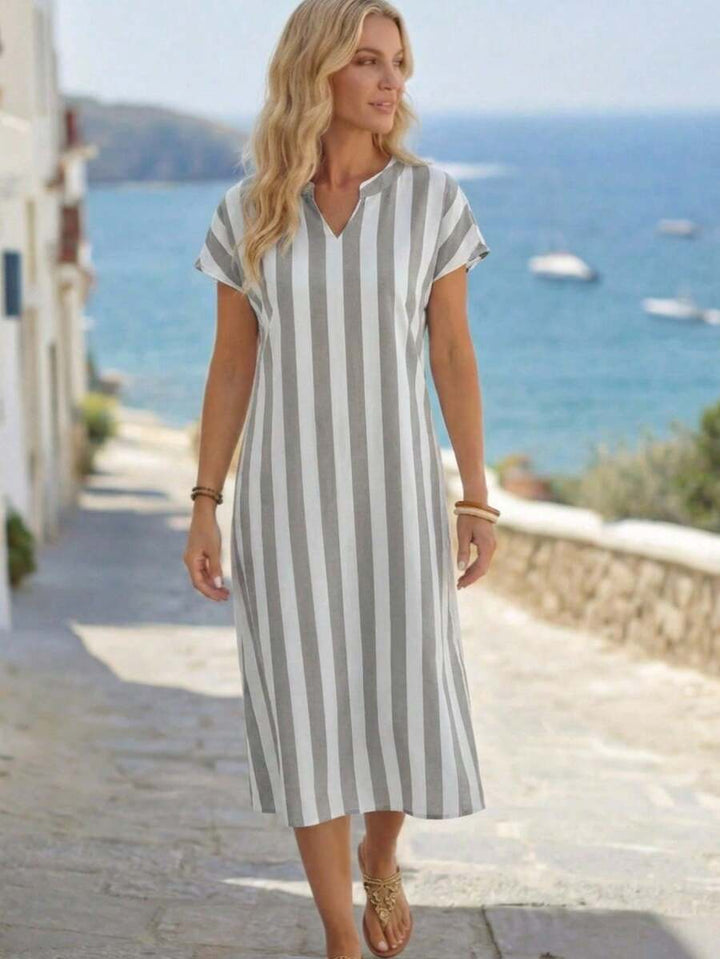 Lune | Floral Stripe V-Neck Summer Dress