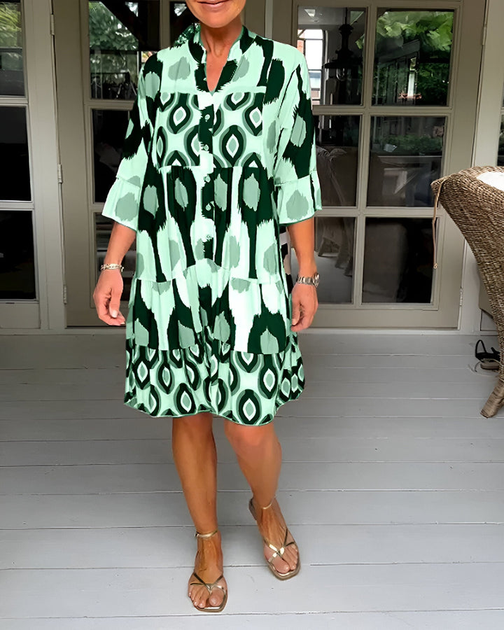 Parker Geometric Tiered Midi Dress Green