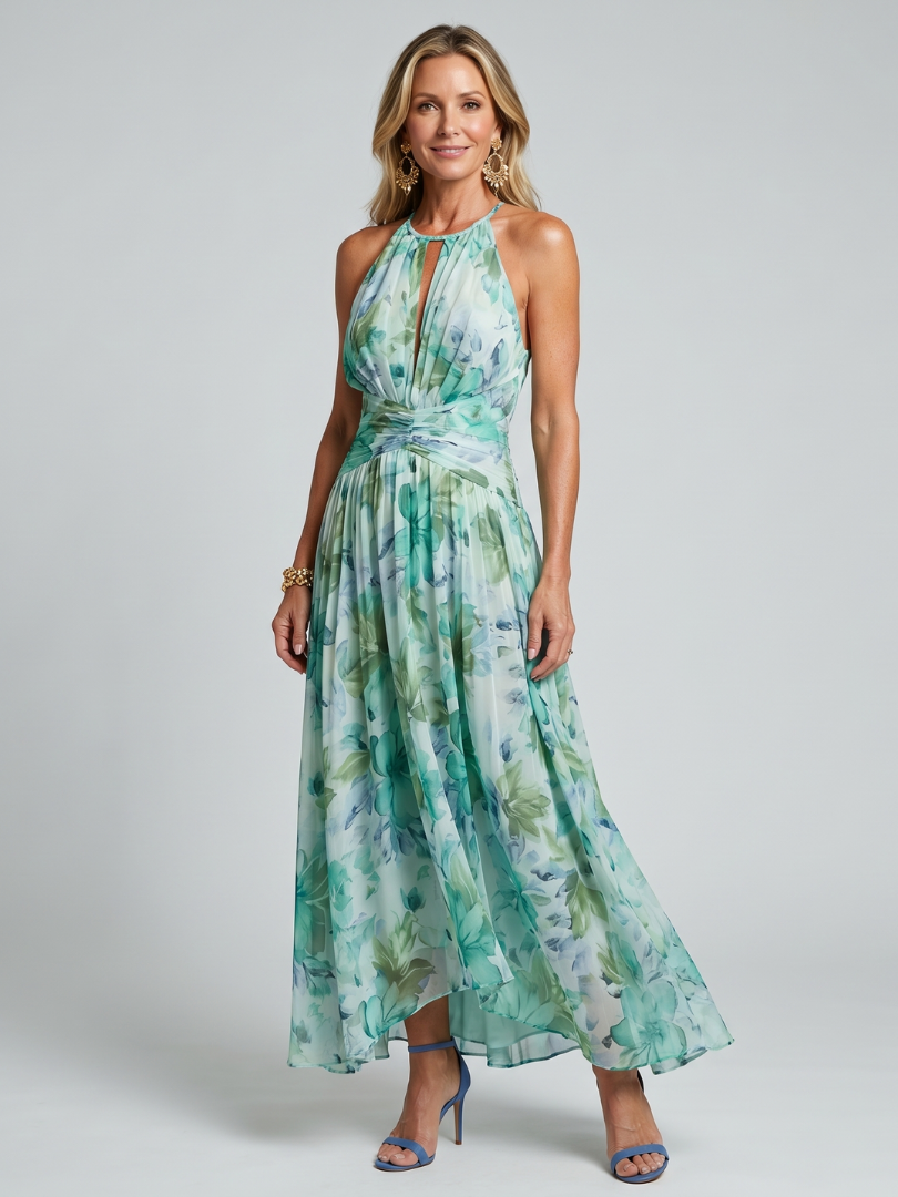 Portia Pleated Halter Midi Dress