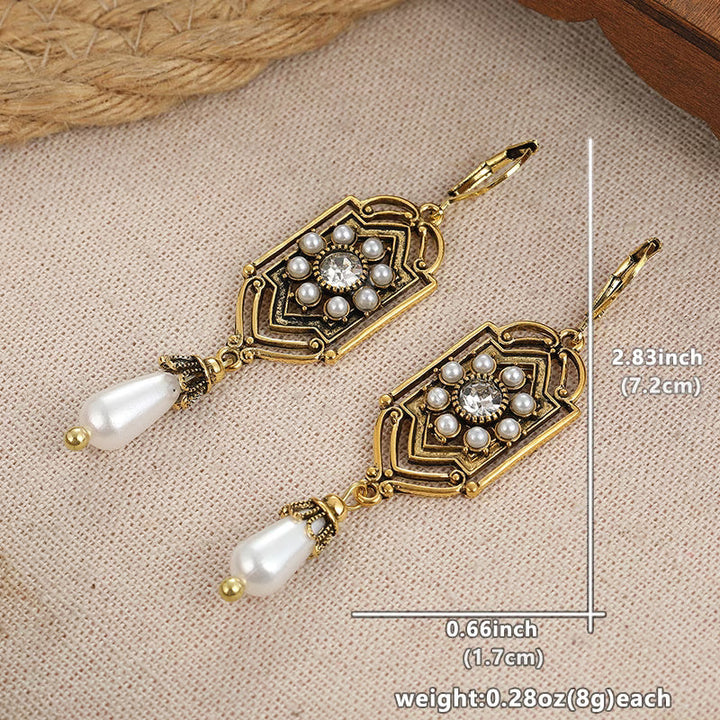 Vintage Golden Inlaid Pearl Earrings