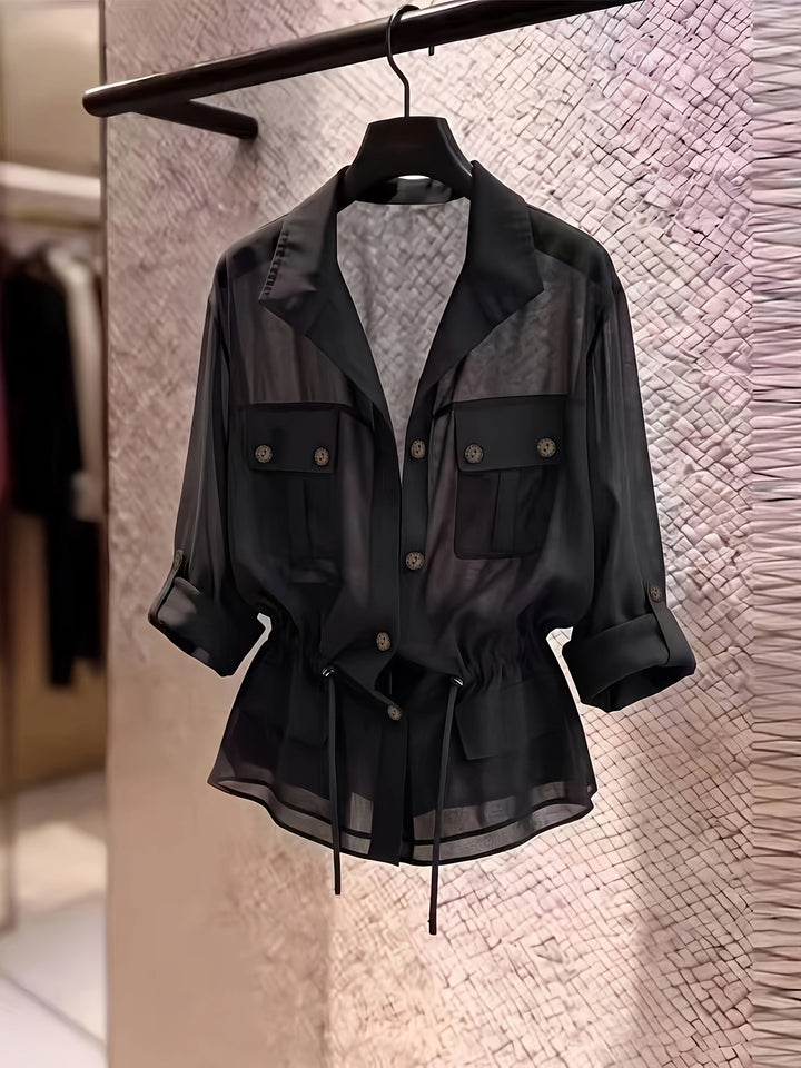 Perla | Pearl Chiffon Drawstring Shirt Jacket