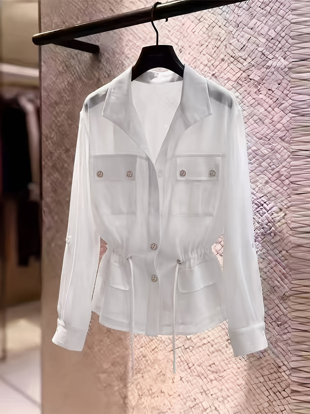 Perla | Pearl Chiffon Drawstring Shirt Jacket