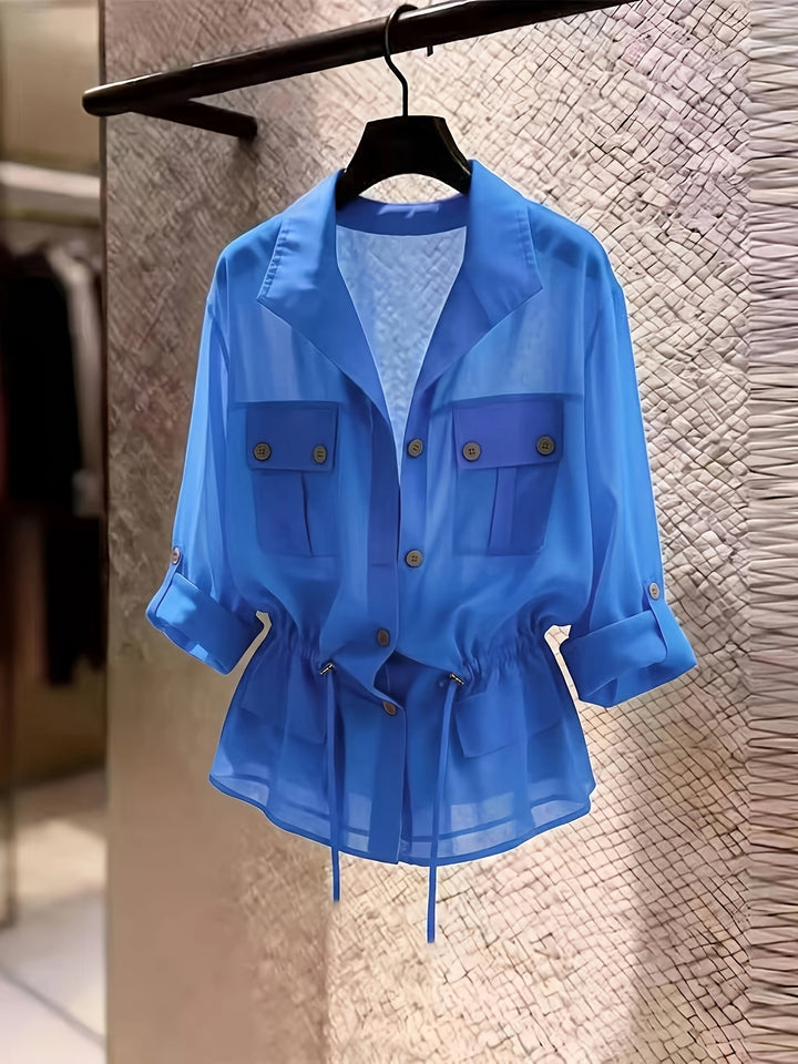 Perla | Pearl Chiffon Drawstring Shirt Jacket