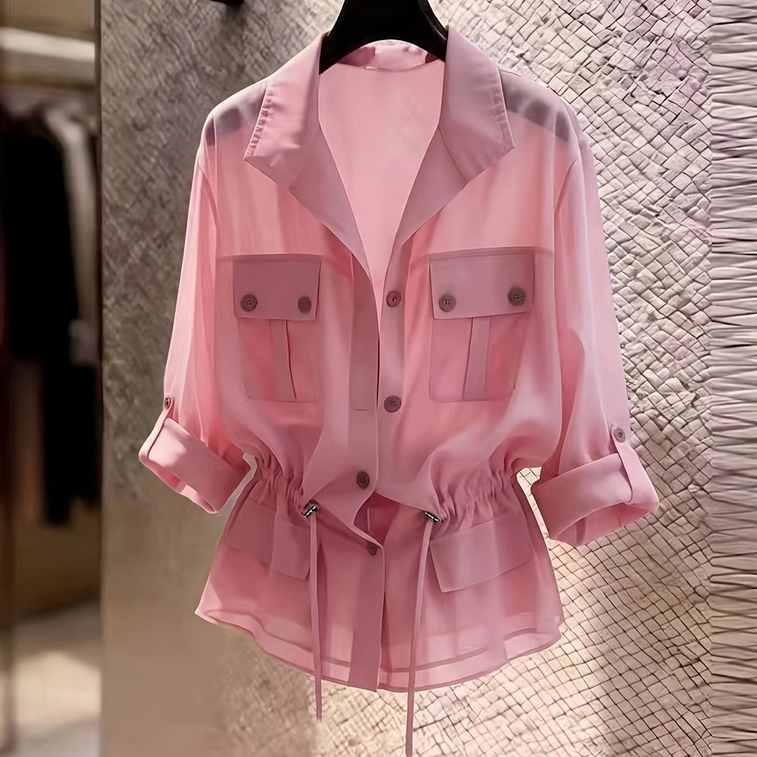 Perla | Pearl Chiffon Drawstring Shirt Jacket