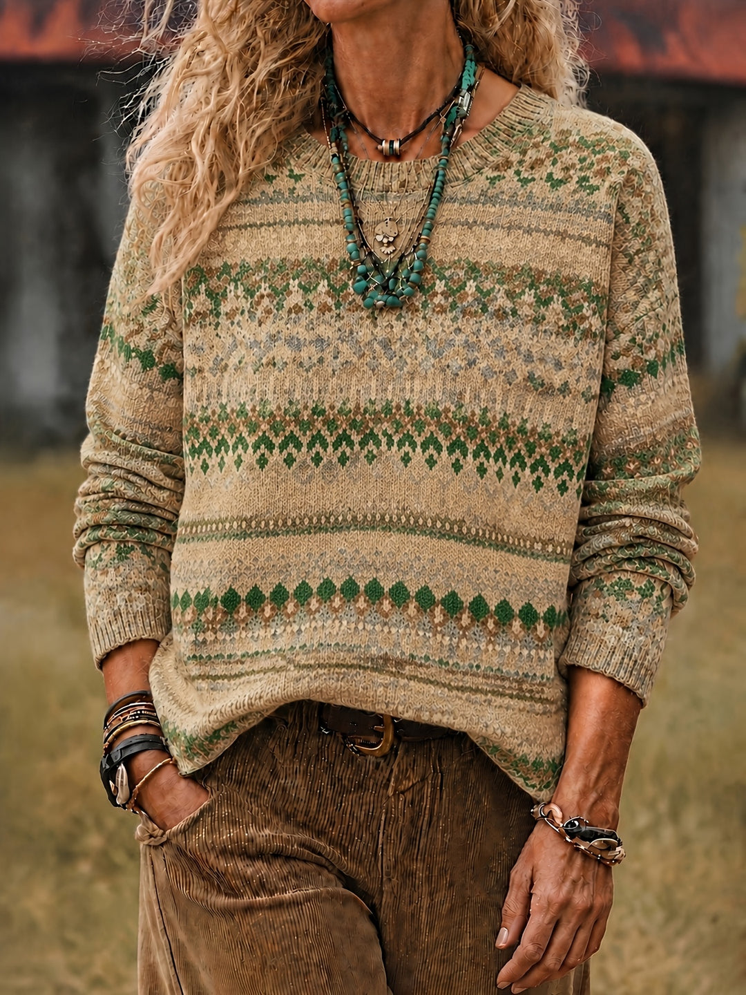 Ivy | All-Over Print Crew Neck Sweater