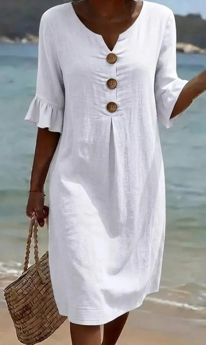 Naomi | Linen Shift Dress with Puff Sleeves