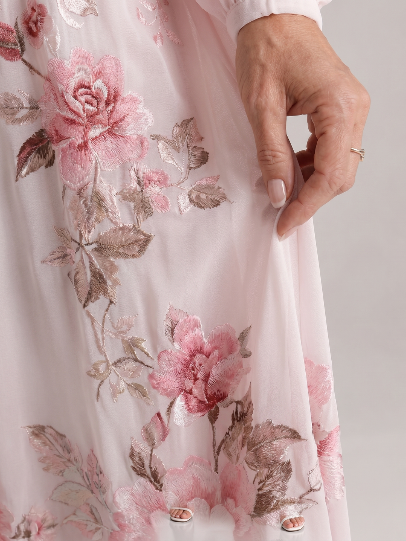 Emina | Floral V Neck Long Sleeve Midi Dress