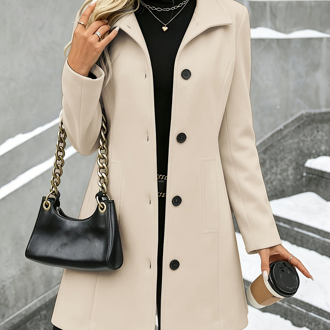 Elena | Tailored Tweed Overcoat with Stand Collar