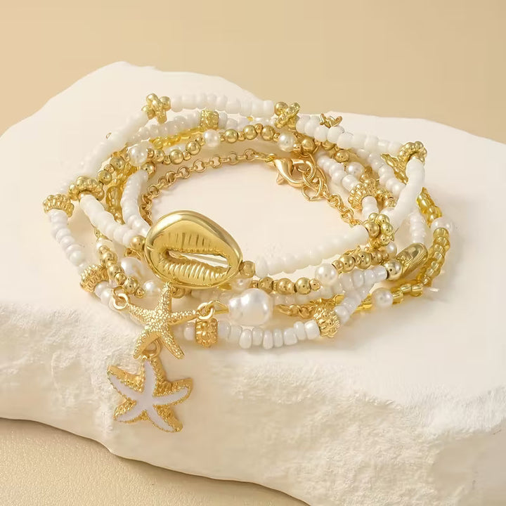 Coastal Gold & Pearl Bracelet Set of 6
