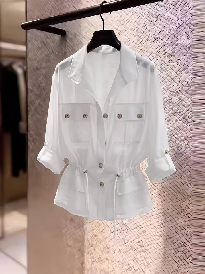 Perla | Pearl Chiffon Drawstring Shirt Jacket