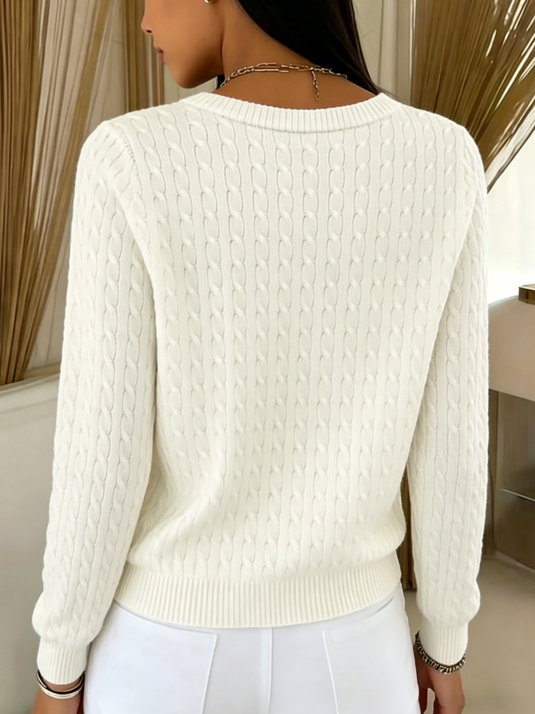Simone | Twist-Front Round Neck Cardigan