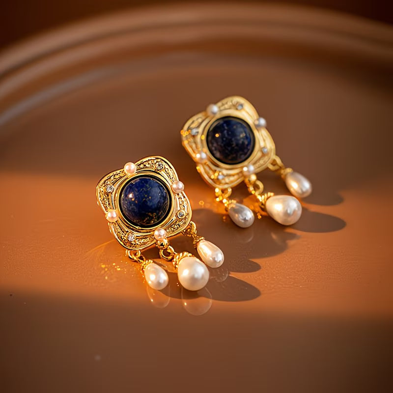 Royal Blue Pearl Chandelier Earrings