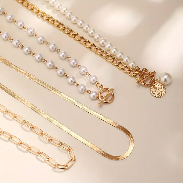 Modern Pearl Layered Necklace Set