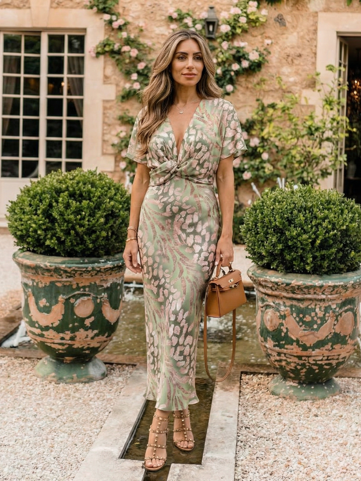 VIVETTE | ABSTRACT PRINT TWIST WAIST MIDI DRESS