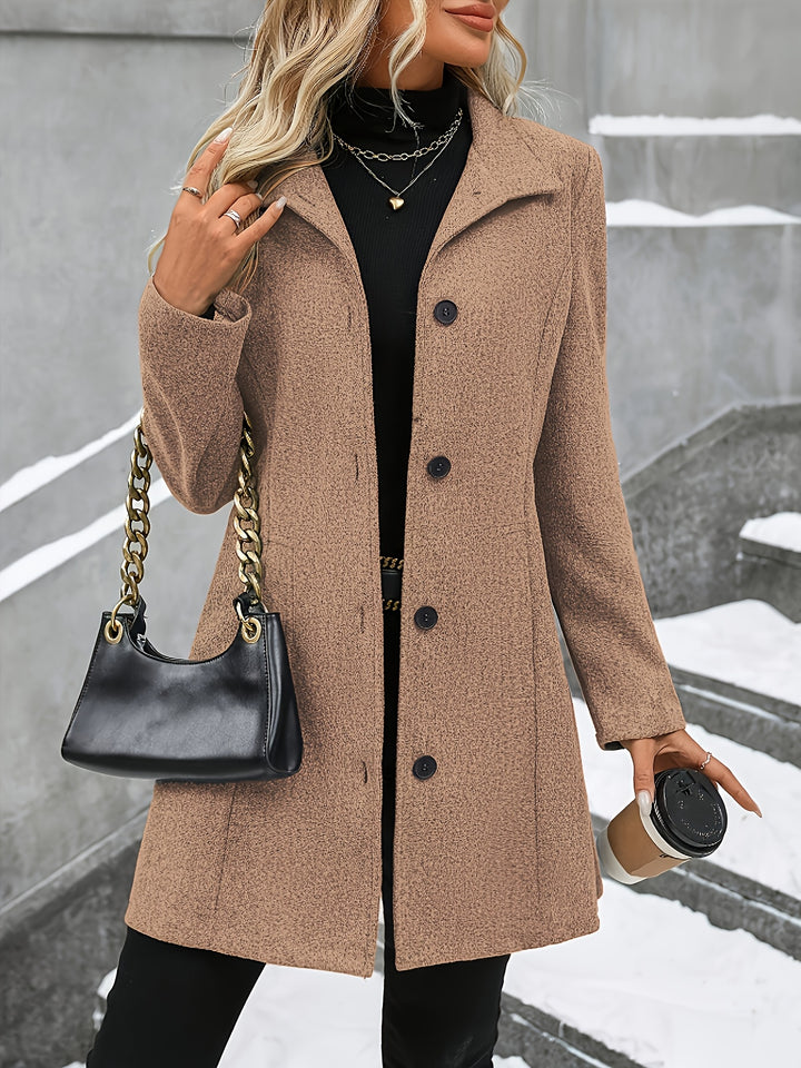 Elena | Tailored Tweed Overcoat with Stand Collar