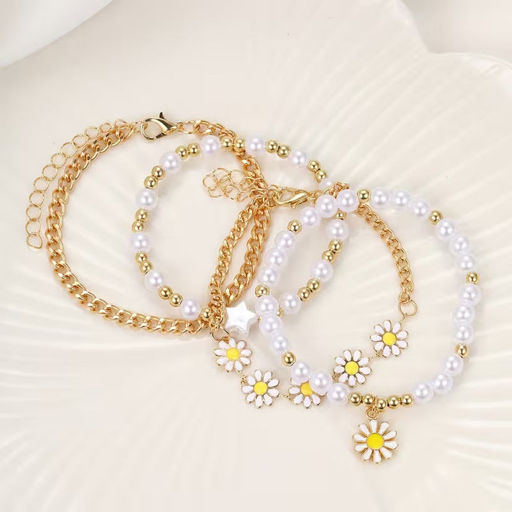 Pearl Daisy Stacking Bracelet Set of 4