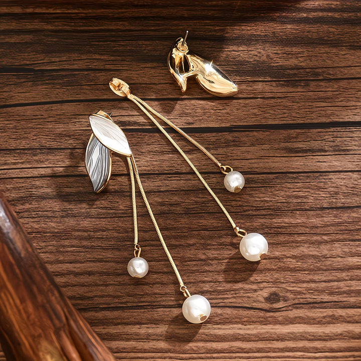 Long Pearl Leaf Earrings