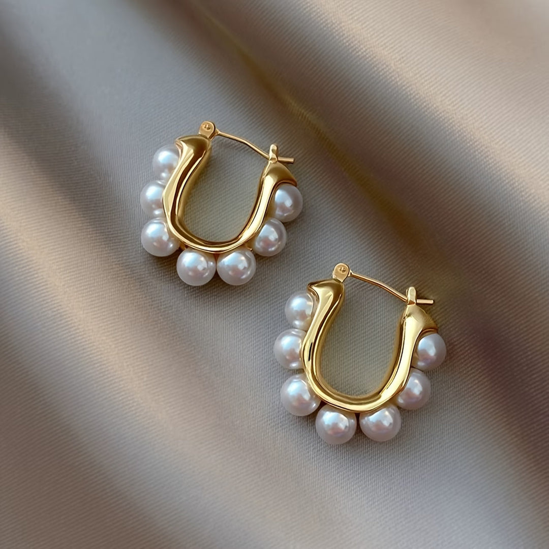 Clustered Pearl Hoop Earrings