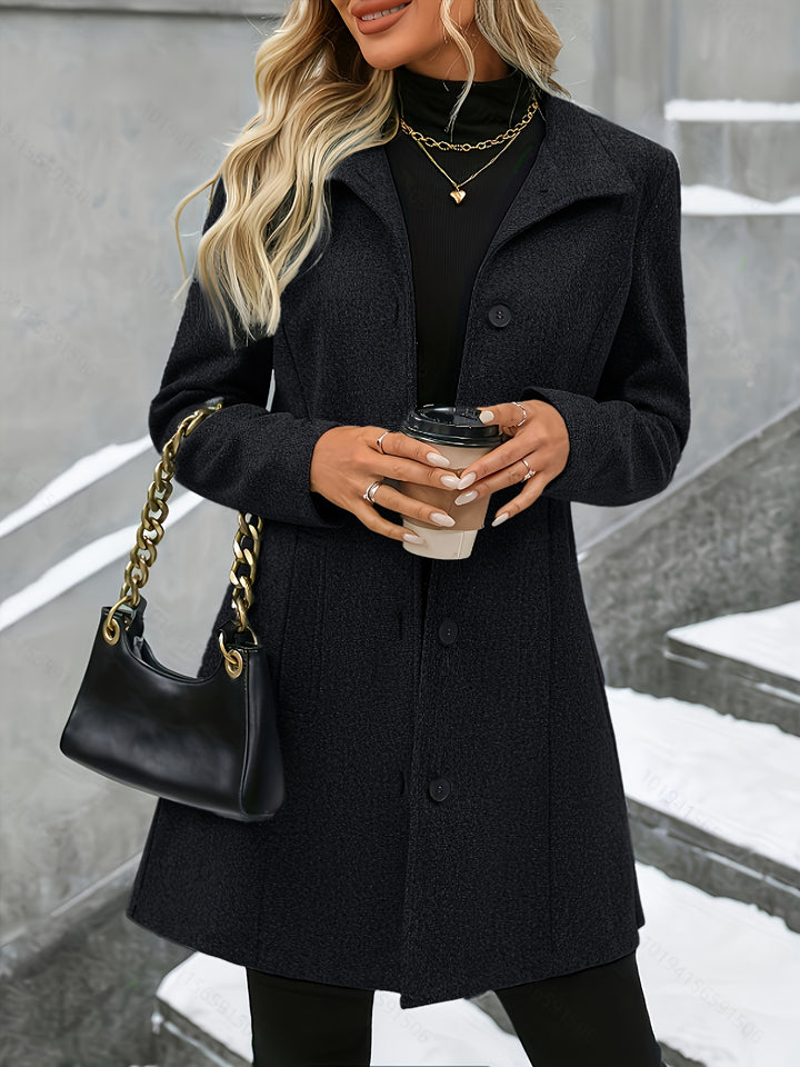 Elena | Tailored Tweed Overcoat with Stand Collar