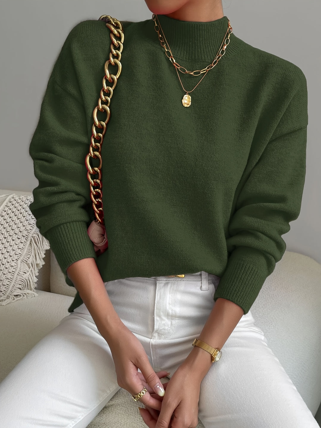 Rosalie | Mock Neck Drop-Shoulder Pullover