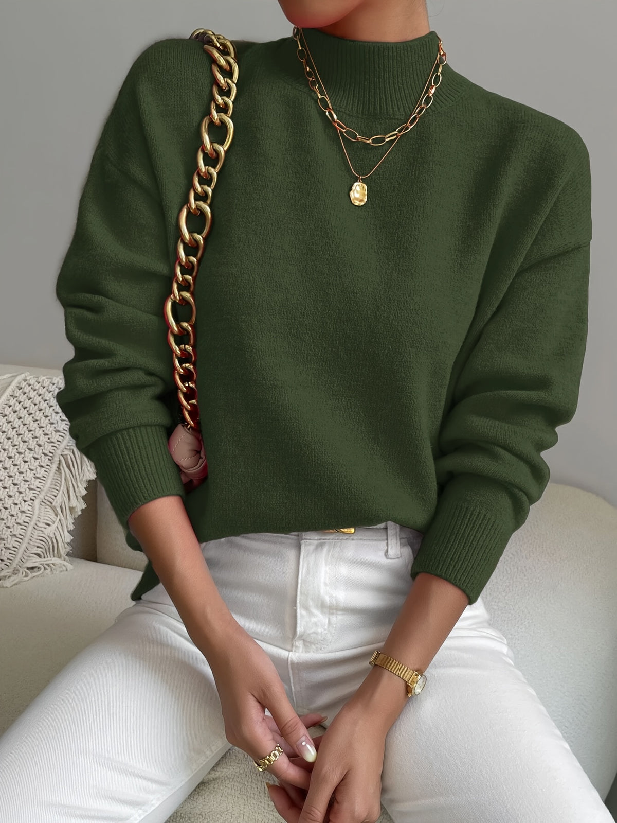 Rosalie | Mock Neck Drop-Shoulder Pullover
