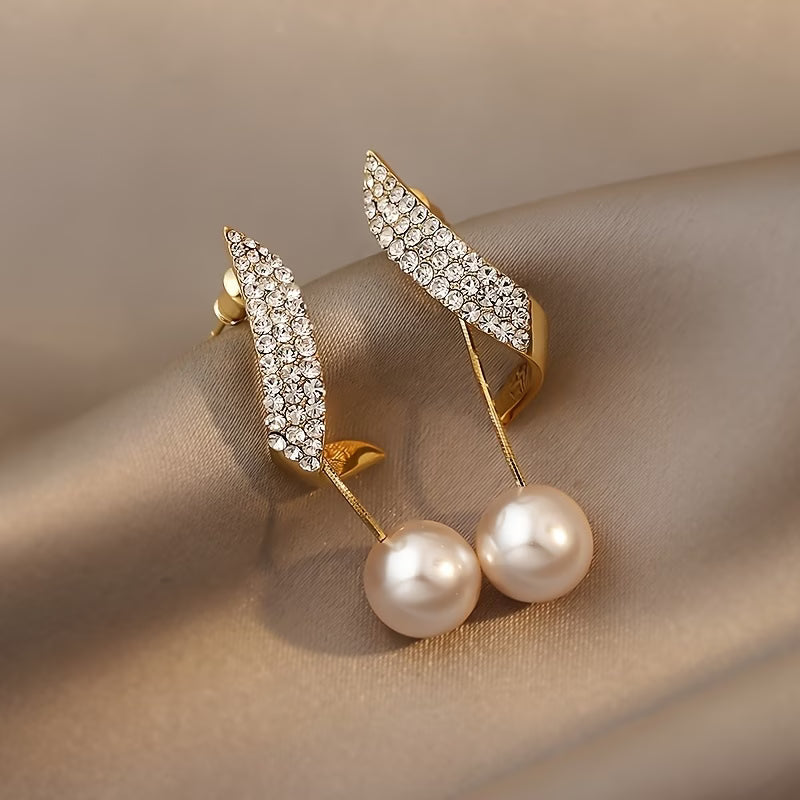 Crystal Plume Pearl Earrings