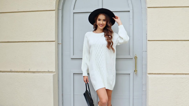 Eleanor | Round Neck Knit Sweater Dress