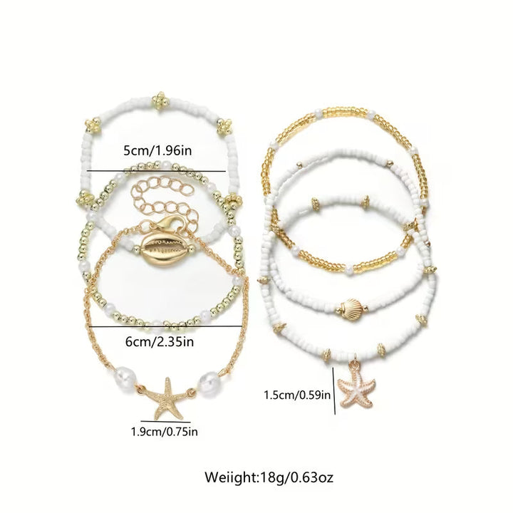 Coastal Gold & Pearl Bracelet Set of 6
