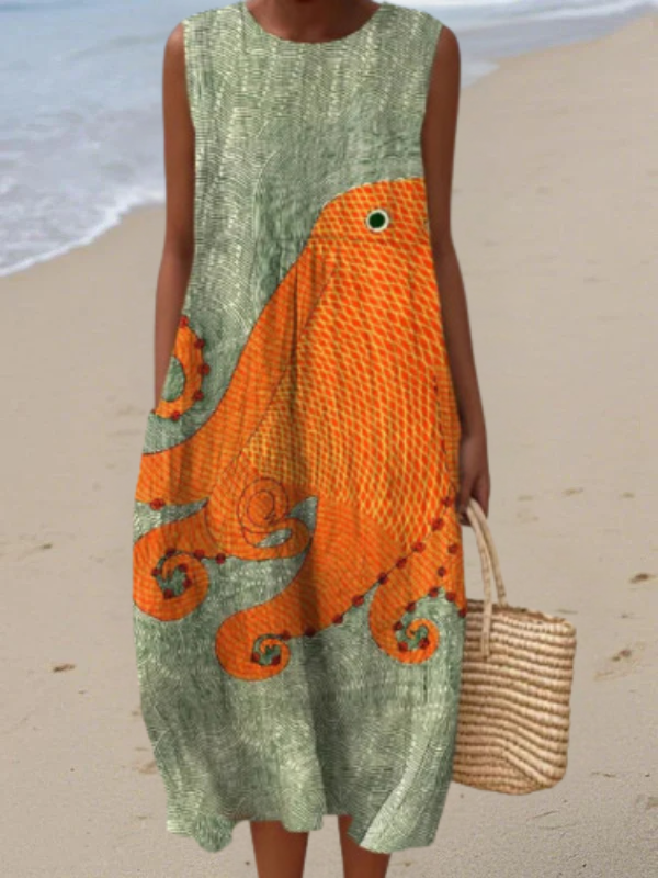 Coral Oceanic Midi Dress