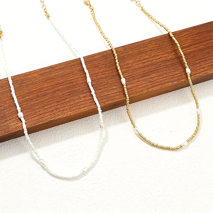Layered Gold & Pearl Beaded Necklace Set