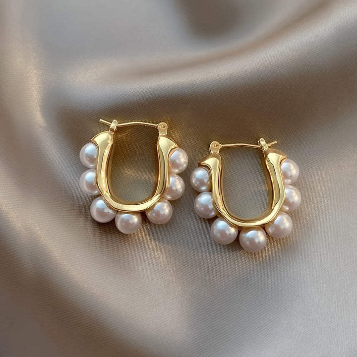 Clustered Pearl Hoop Earrings