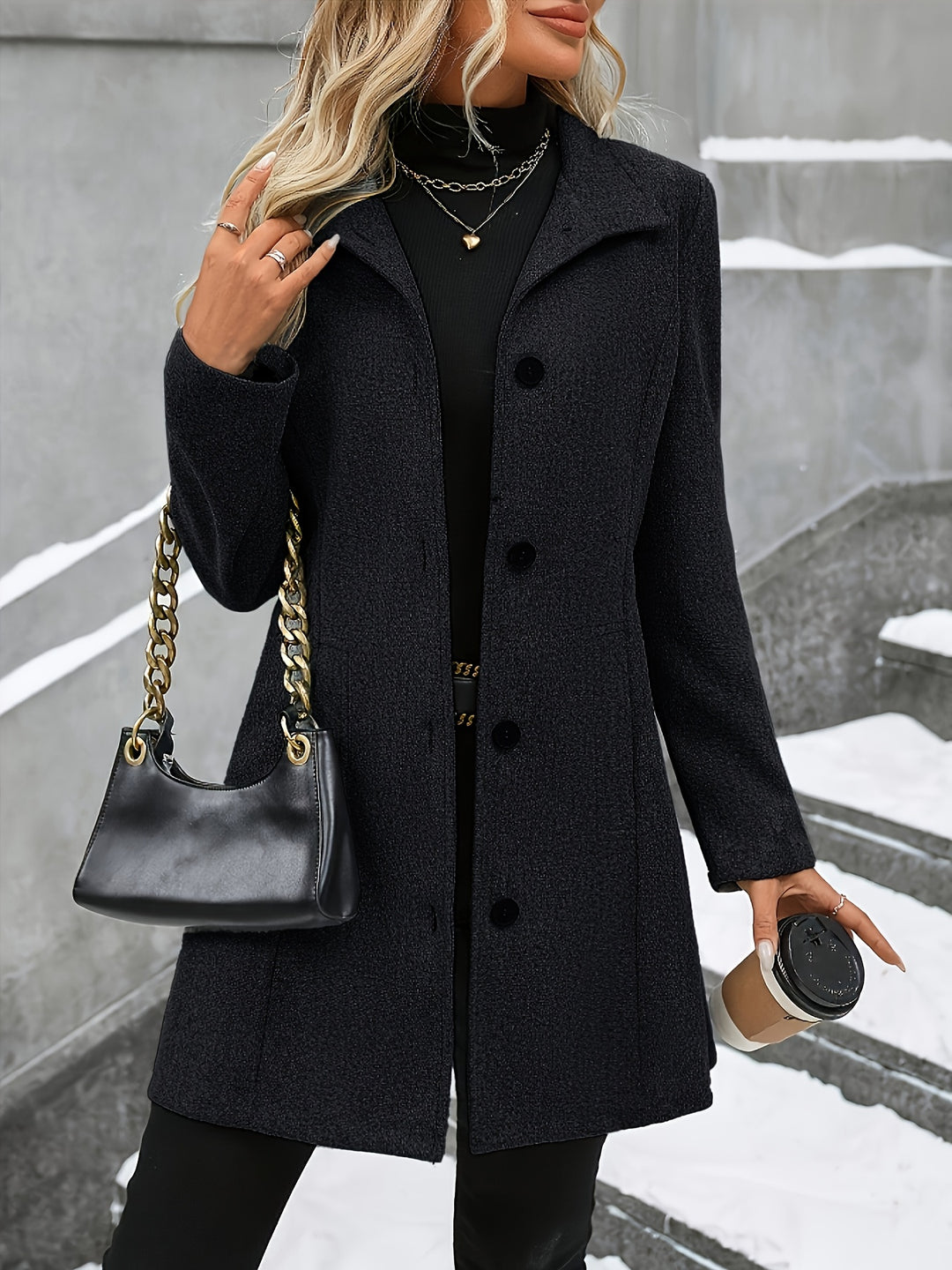 Elena | Tailored Tweed Overcoat with Stand Collar